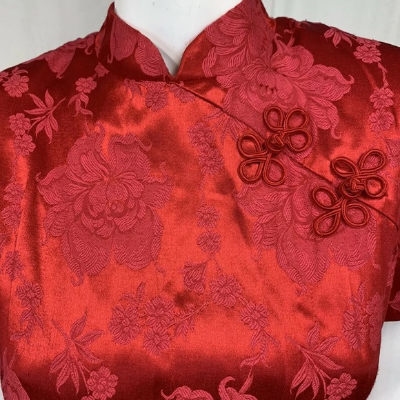 Women's Molly Malloy Vintage 12 Kimono Floral Red Asian Geisha Maxi Sheath Dress - Picture 10 of 12